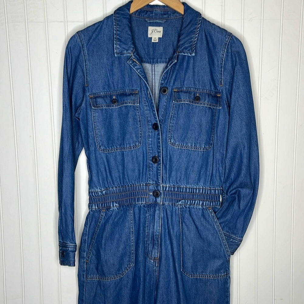 J Crew Cinch Waist Denim Jumpsuit Size 8